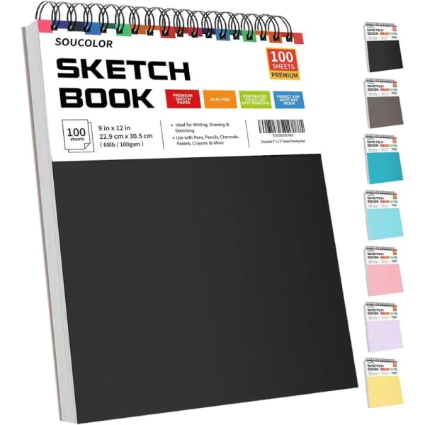 imageSoucolor 9quot x 12quot Aesthetic Sketch Book 1Pack 100 Sheets School Supplies Cute Sketchbook for Women Japanese Stationary Sketching Supplies for Kids Teen Girl Gifts Birthday Gifts Pastel PurpleBlack