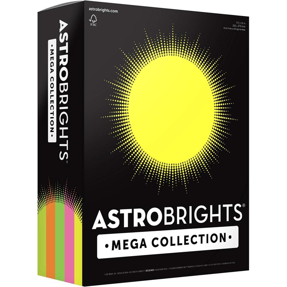 imageAstrobrights Mega Collection Colored Cardstock quotFlourescentquot 5Color Assortment 320 Sheets 65 lb176 gsm 85quot x 11quot  MORE SHEETS 917031 Ream