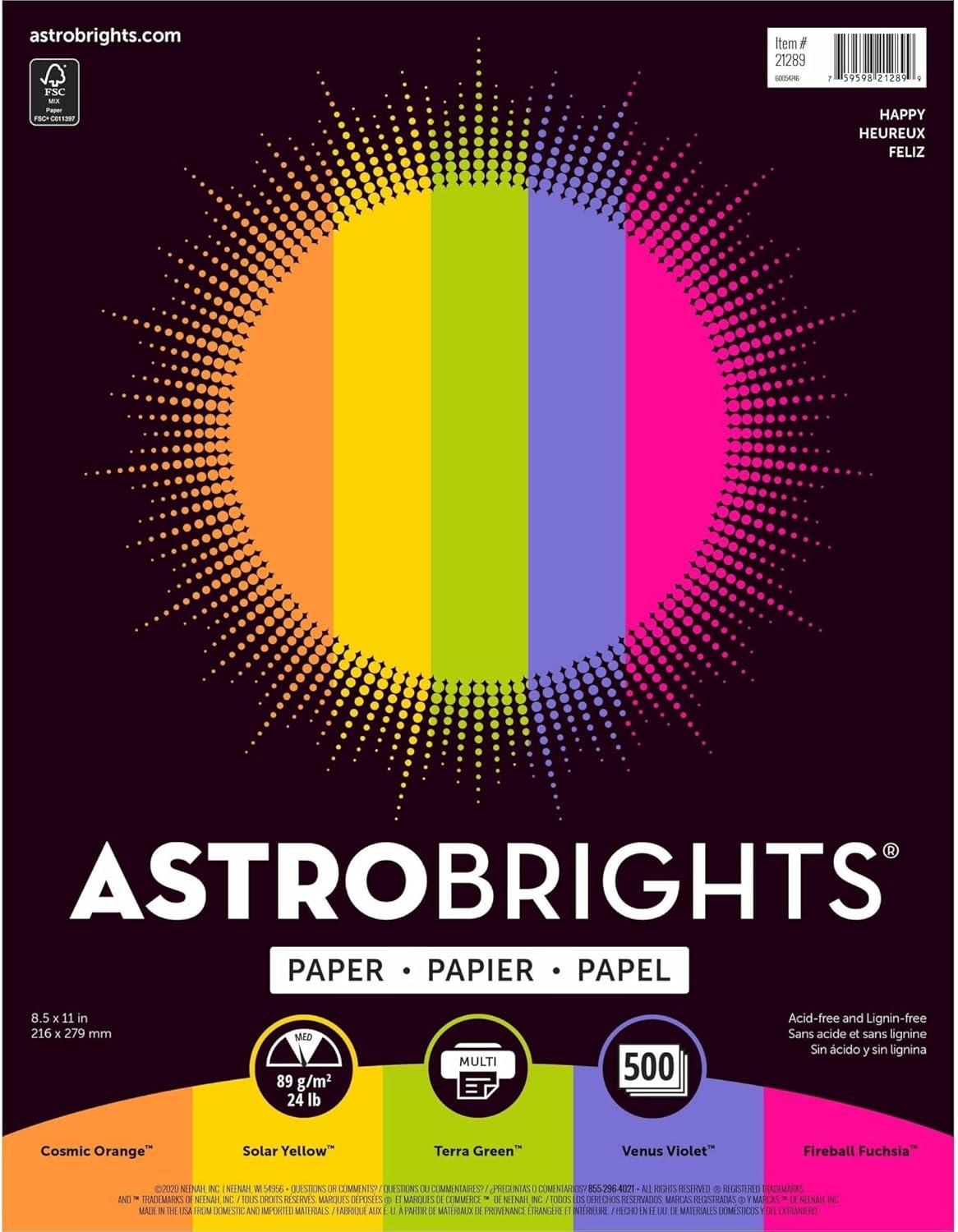 imageNeenah AstrobrightsR Bright Color Paper 8 12in x 11in 24 Lb Assorted Colors Ream Of 500 Sheets 21289500 Count Pack of 1