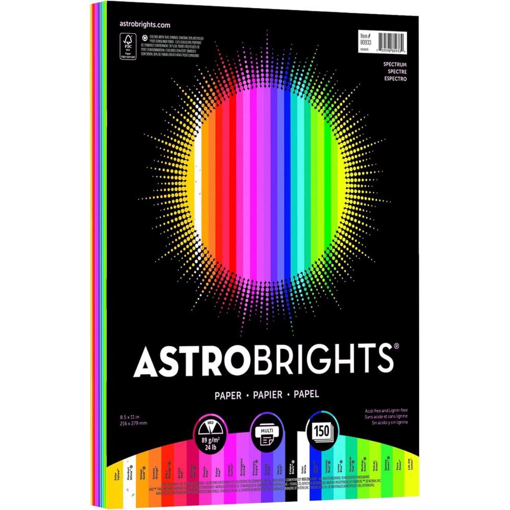 imageAstrobrights Color Paper 85 x 11 24 lb89 gsm Spectrum 25Color Assortment 150 Sheets 8093301