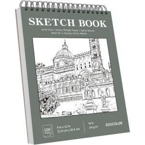 imageSoucolor 11quot x 14quot Large Sketchbook 100 Sheets 68lb100gsm Top Spiral Bound Large Sketch Pad Acid Free Big Sketch Paper for Drawing Illustration Art Class StudentsGreen