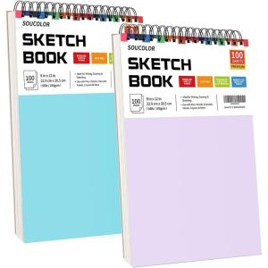 imageSoucolor 11quot x 14quot Large Sketchbook 100 Sheets 68lb100gsm Top Spiral Bound Large Sketch Pad Acid Free Big Sketch Paper for Drawing Illustration Art Class StudentsBluePurple
