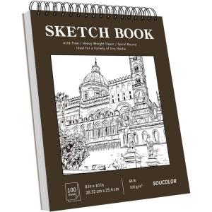 imageSoucolor 11quot x 14quot Large Sketchbook 100 Sheets 68lb100gsm Top Spiral Bound Large Sketch Pad Acid Free Big Sketch Paper for Drawing Illustration Art Class StudentsBrown