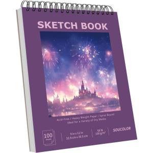 imageSoucolor 9quotx12quot Sketch Book for Women Teens Girls Sketch Book 100 Sheets 68lb100gsm Drawing Paper for Kids Art Supplies for Girls Ages 812 Beginners and Adults 1Pack Cute Purple