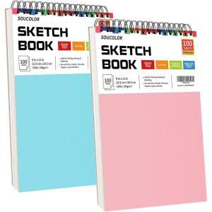 imageSoucolor 9quot x 12quot Sketch Book 100 Sheets Spiral Bound Art Sketchbook Acid Free Artist Drawing Book Paper Art Supplies for Adults Craft Activities Sketch Paper for Drawing Coloring SketchingBluePink