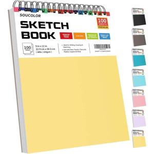 imageSoucolor 9quot x 12quot Sketch Book 100 Sheets Spiral Bound Art Sketchbook Acid Free Artist Drawing Book Paper Art Supplies for Adults Craft Activities Sketch Paper for Drawing Coloring SketchingYellow