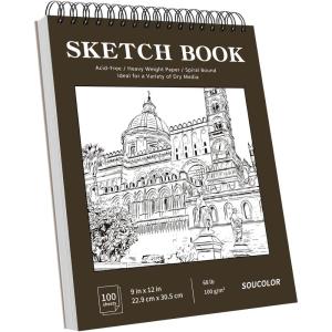 imageSoucolor 9quot x 12quot Sketch Book 100 Sheets Spiral Bound Art Sketchbook Acid Free Artist Drawing Book Paper Art Supplies for Adults Craft Activities Sketch Paper for Drawing Coloring SketchingBrown