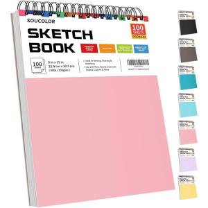 imageSoucolor 9quot x 12quot Sketch Book 100 Sheets Spiral Bound Art Sketchbook Acid Free Artist Drawing Book Paper Art Supplies for Adults Craft Activities Sketch Paper for Drawing Coloring SketchingPink