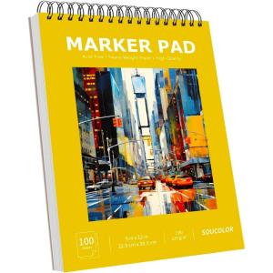 imageSoucolor 9quot x 12quot Sketch Book 100 Sheets Spiral Bound Art Sketchbook Acid Free Artist Drawing Book Paper Art Supplies for Adults Craft Activities Sketch Paper for Drawing Coloring SketchingCute Yellow