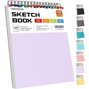imageSoucolor 9quot x 12quot Sketch Book 100 Sheets Spiral Bound Art Sketchbook Acid Free Artist Drawing Book Paper Art Supplies for Adults Craft Activities Sketch Paper for Drawing Coloring SketchingPurple