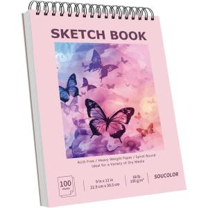 imageSoucolor 9quot x 12quot Sketch Book 100 Sheets Spiral Bound Art Sketchbook Acid Free Artist Drawing Book Paper Art Supplies for Adults Craft Activities Sketch Paper for Drawing Coloring SketchingCute Pink