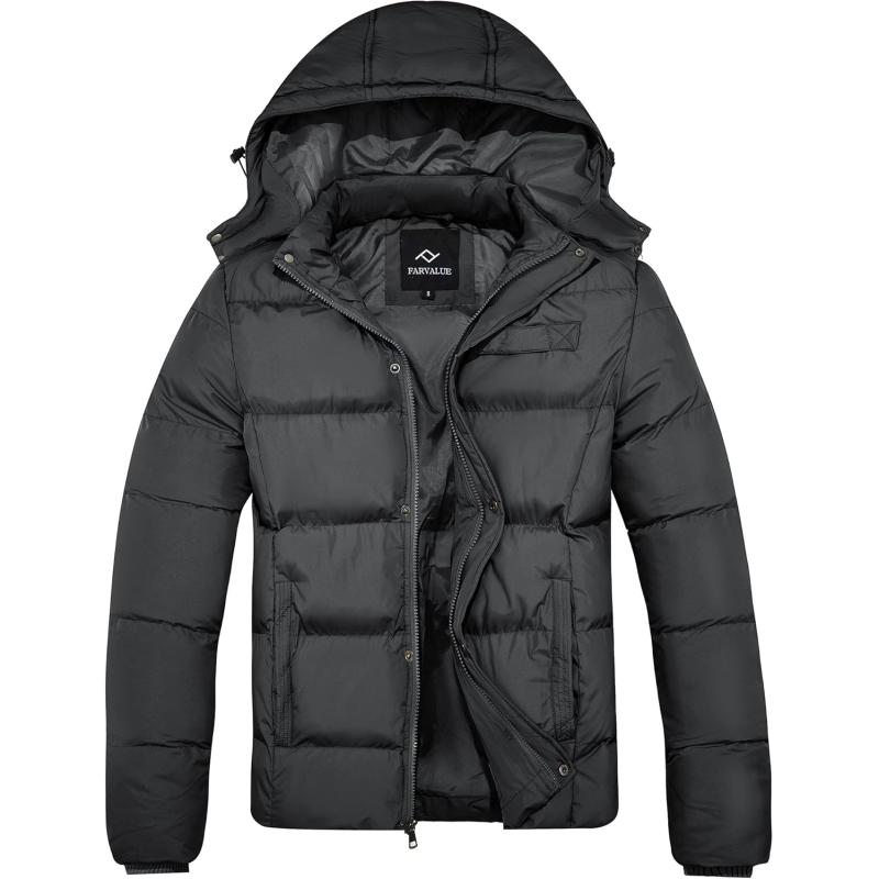 imageFARVALUE Mens Winter Coats Thicken Puffer Jacket Warm Winter Parka Padded Outwear with HoodGrey