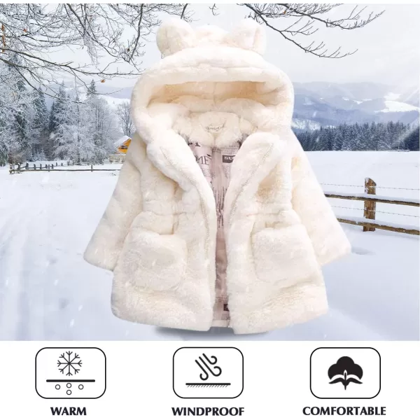 imageFARVALUE Baby Girls Winter Coats Toddler Faux Fur Hooded Warm Cozy ZipUp Jacket for Little GirlsBeige