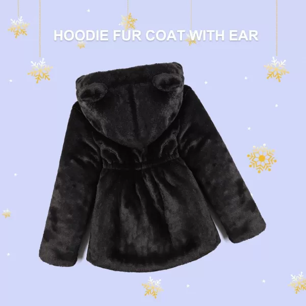 imageFARVALUE Baby Girls Winter Coats Toddler Faux Fur Hooded Warm Cozy ZipUp Jacket for Little GirlsBlack