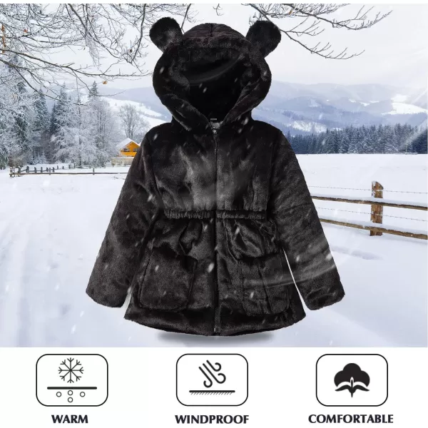 imageFARVALUE Baby Girls Winter Coats Toddler Faux Fur Hooded Warm Cozy ZipUp Jacket for Little GirlsBlack