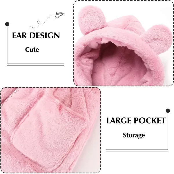 imageFARVALUE Baby Girls Winter Coats Toddler Faux Fur Hooded Warm Cozy ZipUp Jacket for Little GirlsPink