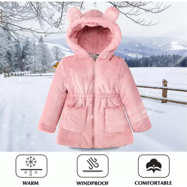 imageFARVALUE Baby Girls Winter Coats Toddler Faux Fur Hooded Warm Cozy ZipUp Jacket for Little GirlsPink