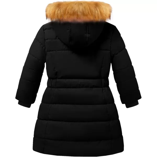 imageFARVALUE Girls Warm Winter Coats Water Resistant Thicken Long Parka Fleece Puffer Jacket Hooded Quilted WindbreakerBlack