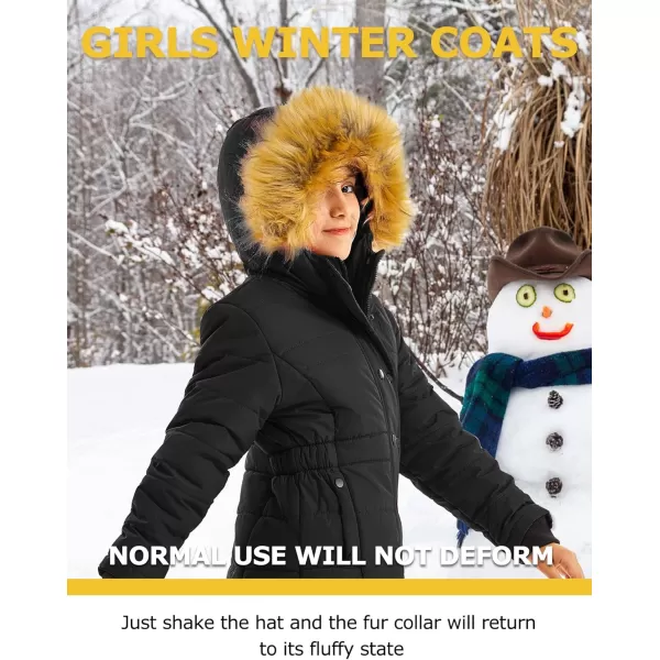 imageFARVALUE Girls Warm Winter Coats Water Resistant Thicken Long Parka Fleece Puffer Jacket Hooded Quilted WindbreakerBlack