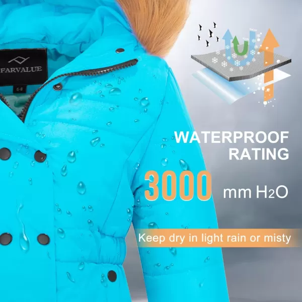 imageFARVALUE Girls Warm Winter Coats Water Resistant Thicken Long Parka Fleece Puffer Jacket Hooded Quilted WindbreakerBlue