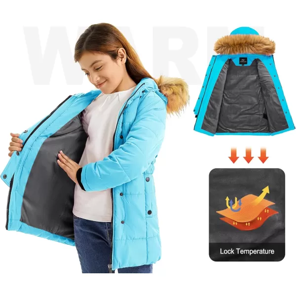 imageFARVALUE Girls Warm Winter Coats Water Resistant Thicken Long Parka Fleece Puffer Jacket Hooded Quilted WindbreakerBlue