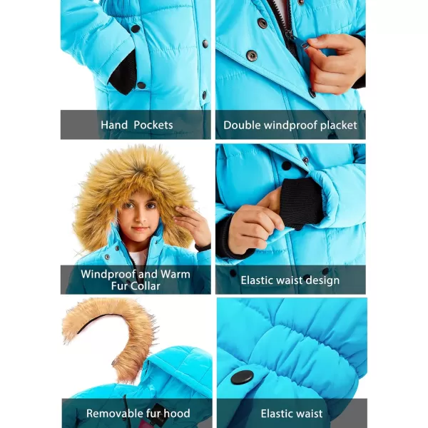 imageFARVALUE Girls Warm Winter Coats Water Resistant Thicken Long Parka Fleece Puffer Jacket Hooded Quilted WindbreakerBlue