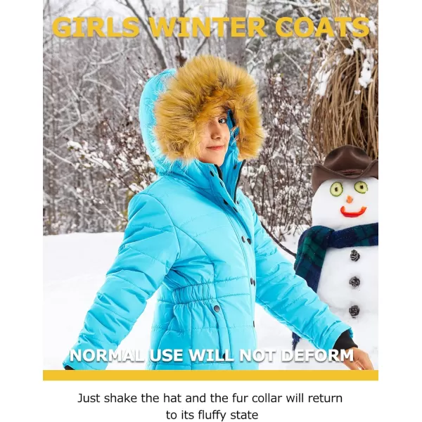 imageFARVALUE Girls Warm Winter Coats Water Resistant Thicken Long Parka Fleece Puffer Jacket Hooded Quilted WindbreakerBlue
