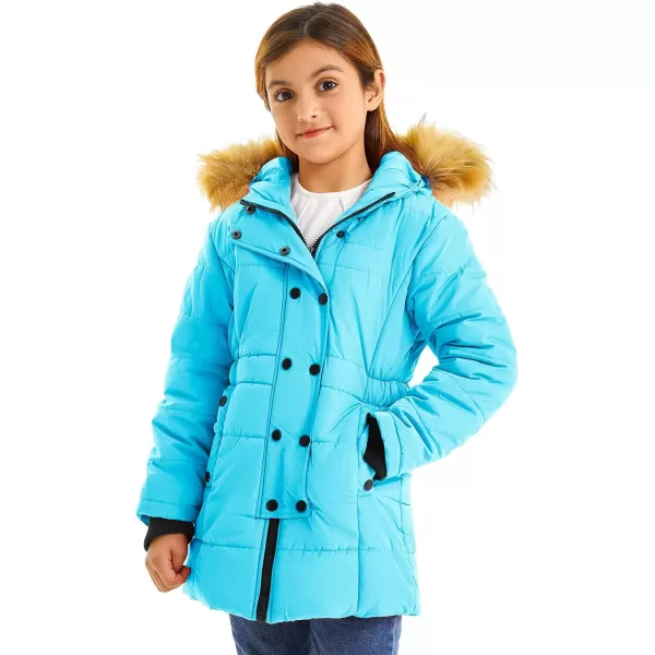 imageFARVALUE Girls Warm Winter Coats Water Resistant Thicken Long Parka Fleece Puffer Jacket Hooded Quilted WindbreakerBlue