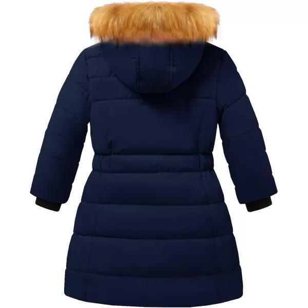 imageFARVALUE Girls Warm Winter Coats Water Resistant Thicken Long Parka Fleece Puffer Jacket Hooded Quilted WindbreakerNavy