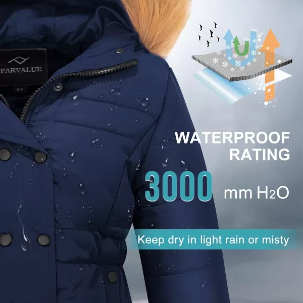 imageFARVALUE Girls Warm Winter Coats Water Resistant Thicken Long Parka Fleece Puffer Jacket Hooded Quilted WindbreakerNavy
