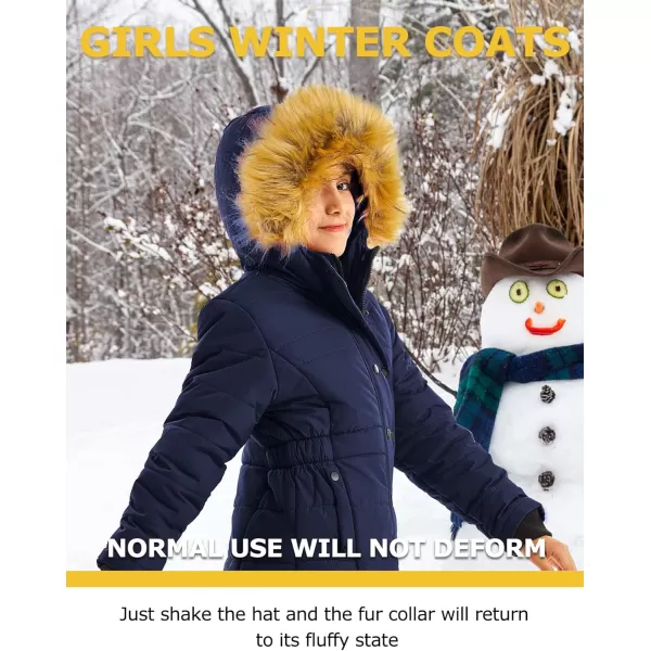 imageFARVALUE Girls Warm Winter Coats Water Resistant Thicken Long Parka Fleece Puffer Jacket Hooded Quilted WindbreakerNavy