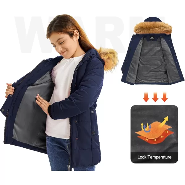 imageFARVALUE Girls Warm Winter Coats Water Resistant Thicken Long Parka Fleece Puffer Jacket Hooded Quilted WindbreakerNavy