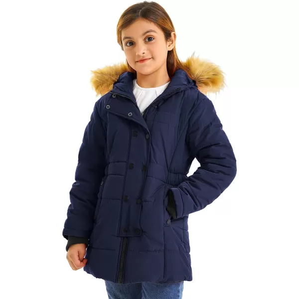 imageFARVALUE Girls Warm Winter Coats Water Resistant Thicken Long Parka Fleece Puffer Jacket Hooded Quilted WindbreakerNavy