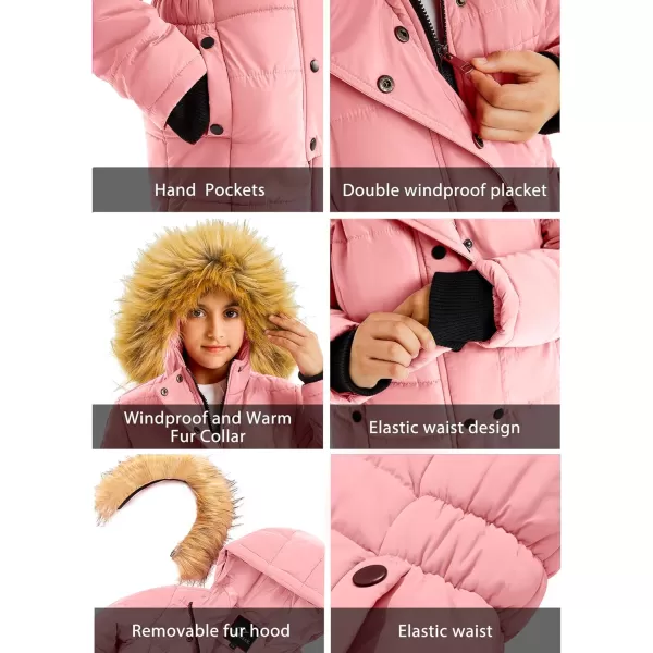 imageFARVALUE Girls Warm Winter Coats Water Resistant Thicken Long Parka Fleece Puffer Jacket Hooded Quilted WindbreakerPink