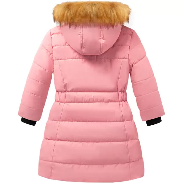 imageFARVALUE Girls Warm Winter Coats Water Resistant Thicken Long Parka Fleece Puffer Jacket Hooded Quilted WindbreakerPink