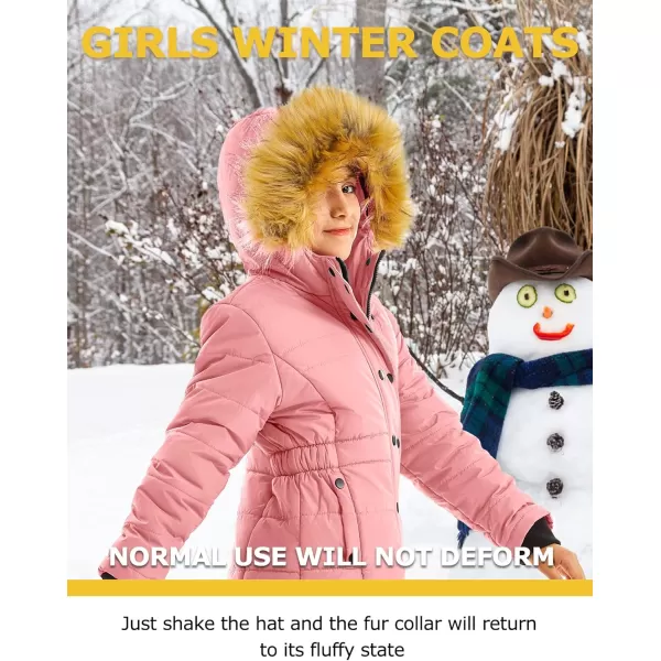 imageFARVALUE Girls Warm Winter Coats Water Resistant Thicken Long Parka Fleece Puffer Jacket Hooded Quilted WindbreakerPink