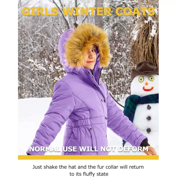 imageFARVALUE Girls Warm Winter Coats Water Resistant Thicken Long Parka Fleece Puffer Jacket Hooded Quilted WindbreakerPurple