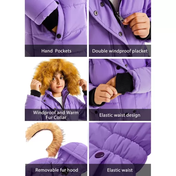 imageFARVALUE Girls Warm Winter Coats Water Resistant Thicken Long Parka Fleece Puffer Jacket Hooded Quilted WindbreakerPurple