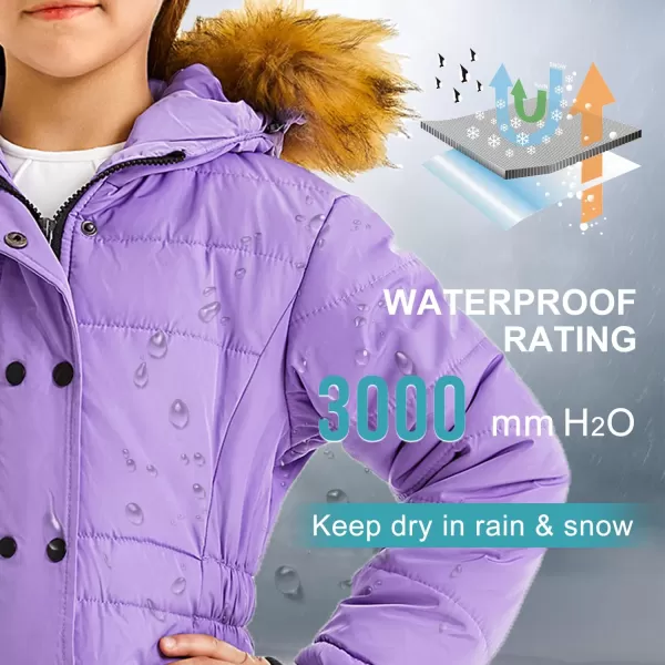 imageFARVALUE Girls Warm Winter Coats Water Resistant Thicken Long Parka Fleece Puffer Jacket Hooded Quilted WindbreakerPurple