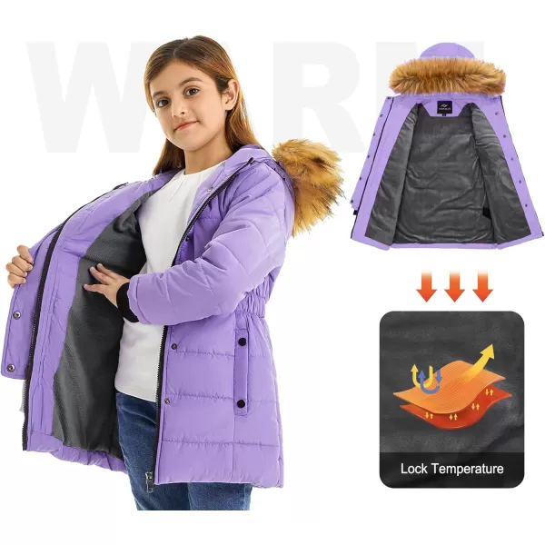 imageFARVALUE Girls Warm Winter Coats Water Resistant Thicken Long Parka Fleece Puffer Jacket Hooded Quilted WindbreakerPurple