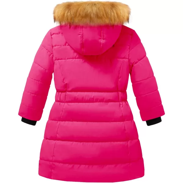 imageFARVALUE Girls Warm Winter Coats Water Resistant Thicken Long Parka Fleece Puffer Jacket Hooded Quilted WindbreakerRose Red