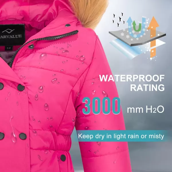 imageFARVALUE Girls Warm Winter Coats Water Resistant Thicken Long Parka Fleece Puffer Jacket Hooded Quilted WindbreakerRose Red