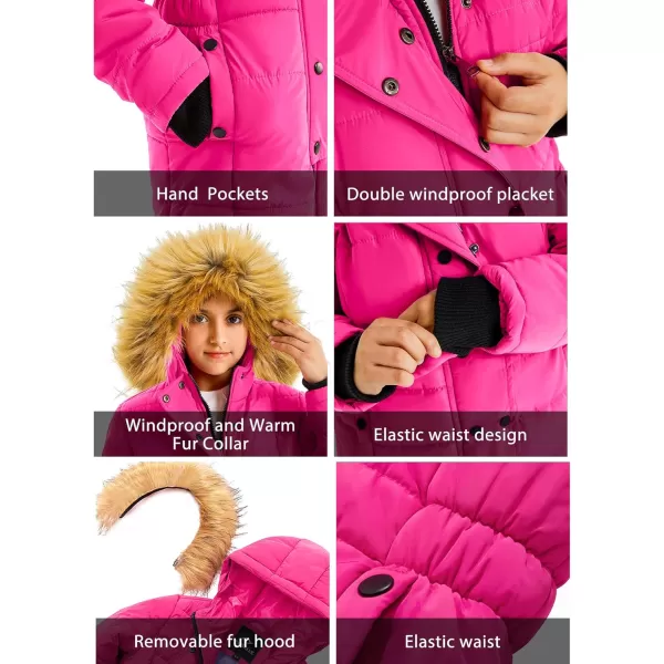 imageFARVALUE Girls Warm Winter Coats Water Resistant Thicken Long Parka Fleece Puffer Jacket Hooded Quilted WindbreakerRose Red