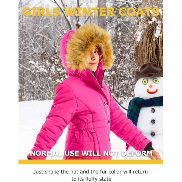 imageFARVALUE Girls Warm Winter Coats Water Resistant Thicken Long Parka Fleece Puffer Jacket Hooded Quilted WindbreakerRose Red