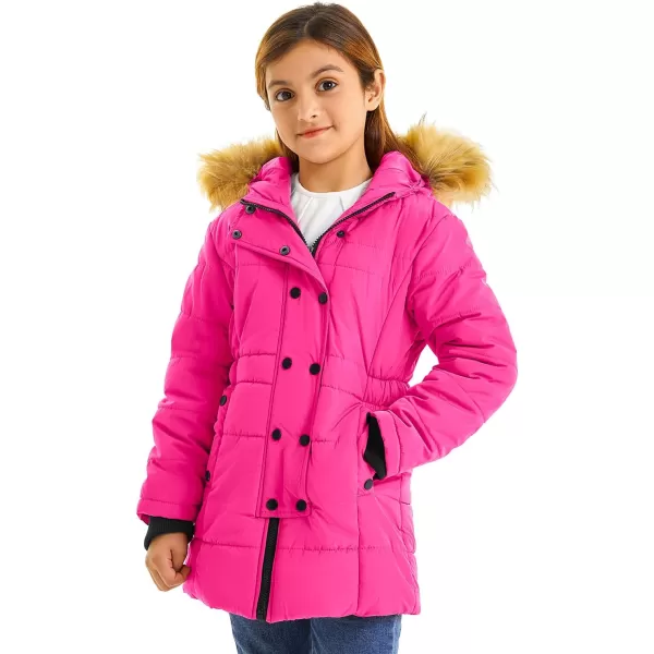 imageFARVALUE Girls Warm Winter Coats Water Resistant Thicken Long Parka Fleece Puffer Jacket Hooded Quilted WindbreakerRose Red