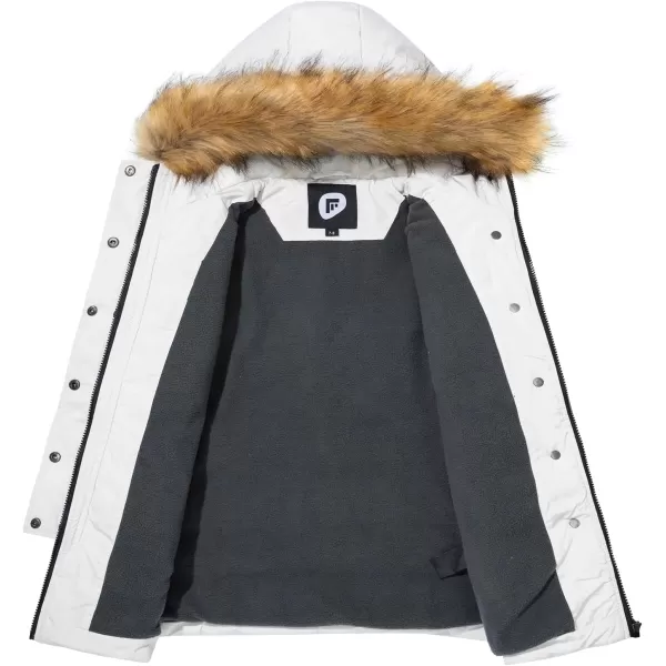 imageFARVALUE Girls Warm Winter Coats Water Resistant Thicken Long Parka Fleece Puffer Jacket Hooded Quilted WindbreakerWhite
