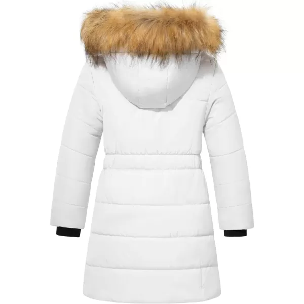 imageFARVALUE Girls Warm Winter Coats Water Resistant Thicken Long Parka Fleece Puffer Jacket Hooded Quilted WindbreakerWhite