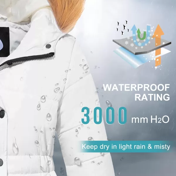 imageFARVALUE Girls Warm Winter Coats Water Resistant Thicken Long Parka Fleece Puffer Jacket Hooded Quilted WindbreakerWhite