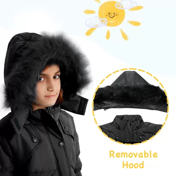 imageFARVALUE Girls Winter Coats Fur Hooded Warm Puffer Jacket Coat for GirlsBlack