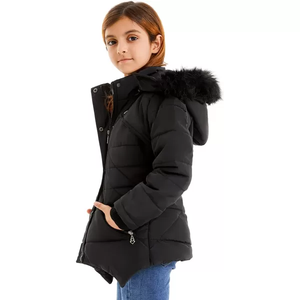 imageFARVALUE Girls Winter Coats Fur Hooded Warm Puffer Jacket Coat for GirlsBlack